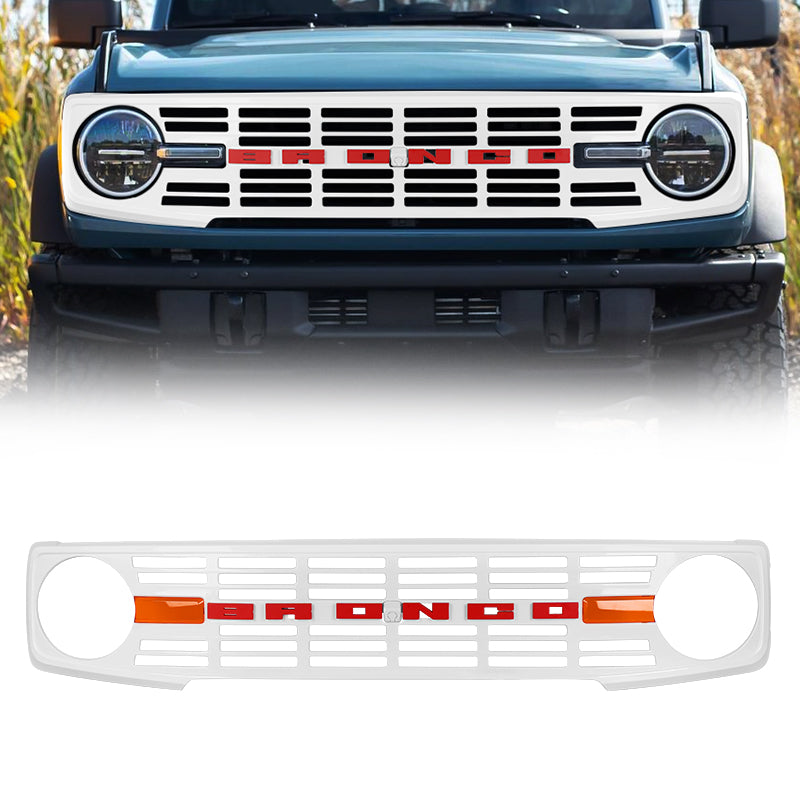 Gloss White Vintage Style Front Grille With Red Letter for 2021-Later Ford Bronco