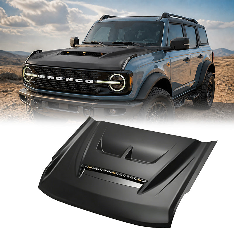 2021-2026 Ford Bronco Hood with Functional Air Scoop and LED Lights