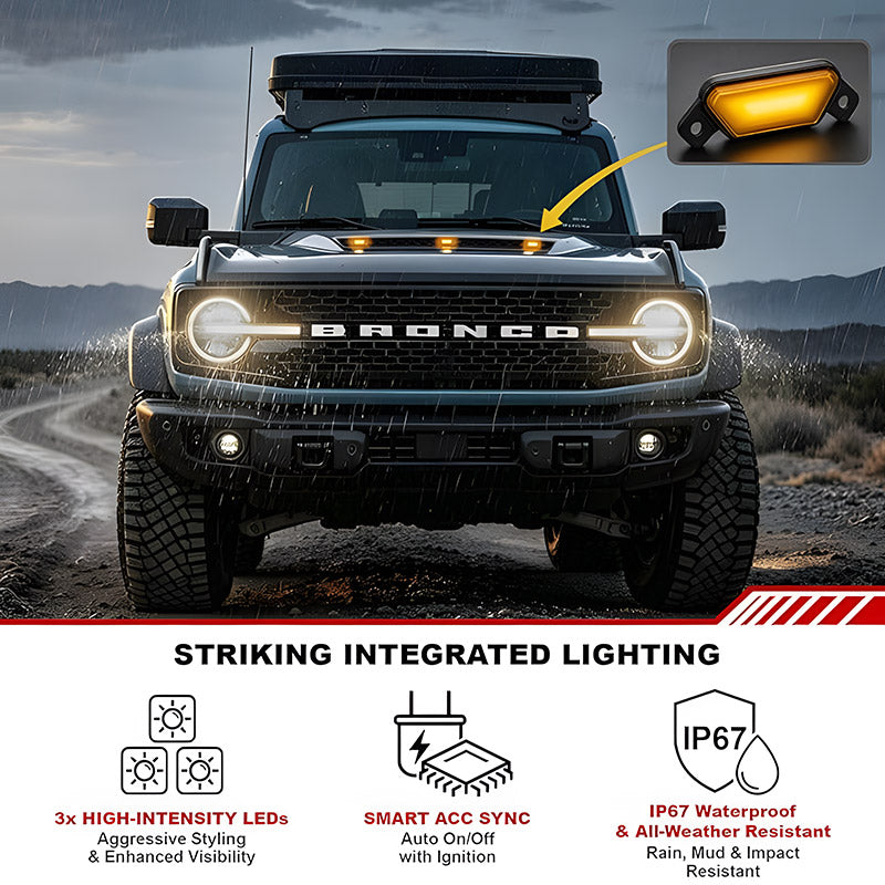 2021-2026 Ford Bronco Hood with Functional Air Scoop and LED Lights