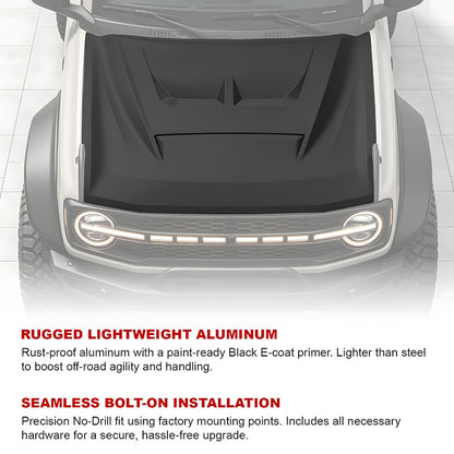 2021-2026 Ford Bronco Hood with Functional Air Scoop and LED Lights