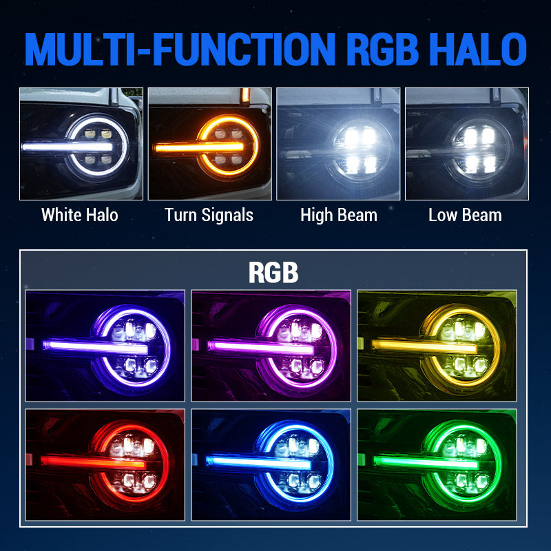 Multi-function rgb halo headlights