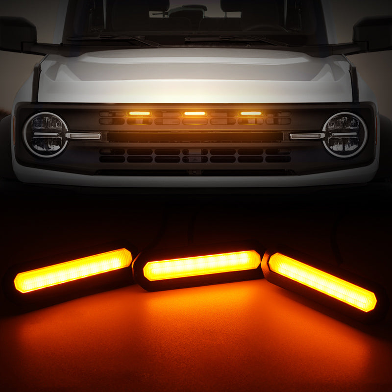 Amber LED Grille Lights Kit for 2021-Later Ford Bronco Base & Black Diamond