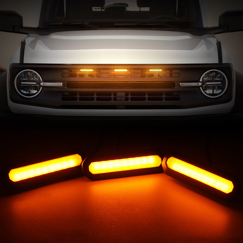 Amber LED Grille Lights Kit for 2021-Later Ford Bronco Base & Black Diamond