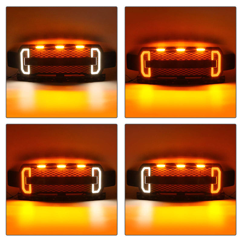 Front Grill with LED DRL & Turn Signal Lights & Raptor Lights Combo for Ford F150 2018-2020
