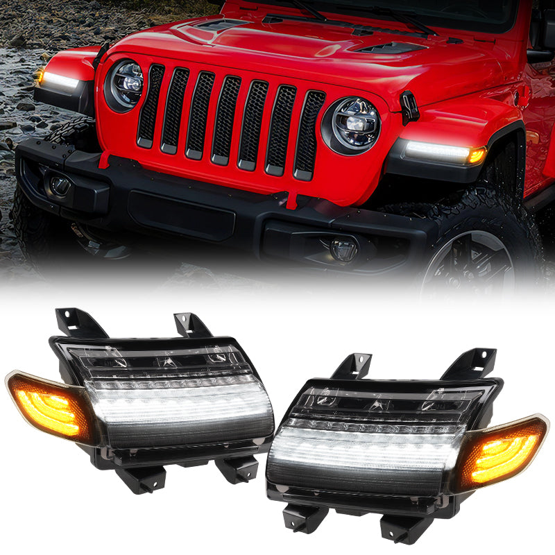 Jeep LED turn signal lights and LED fender light combo feature dynamic sequential indicators