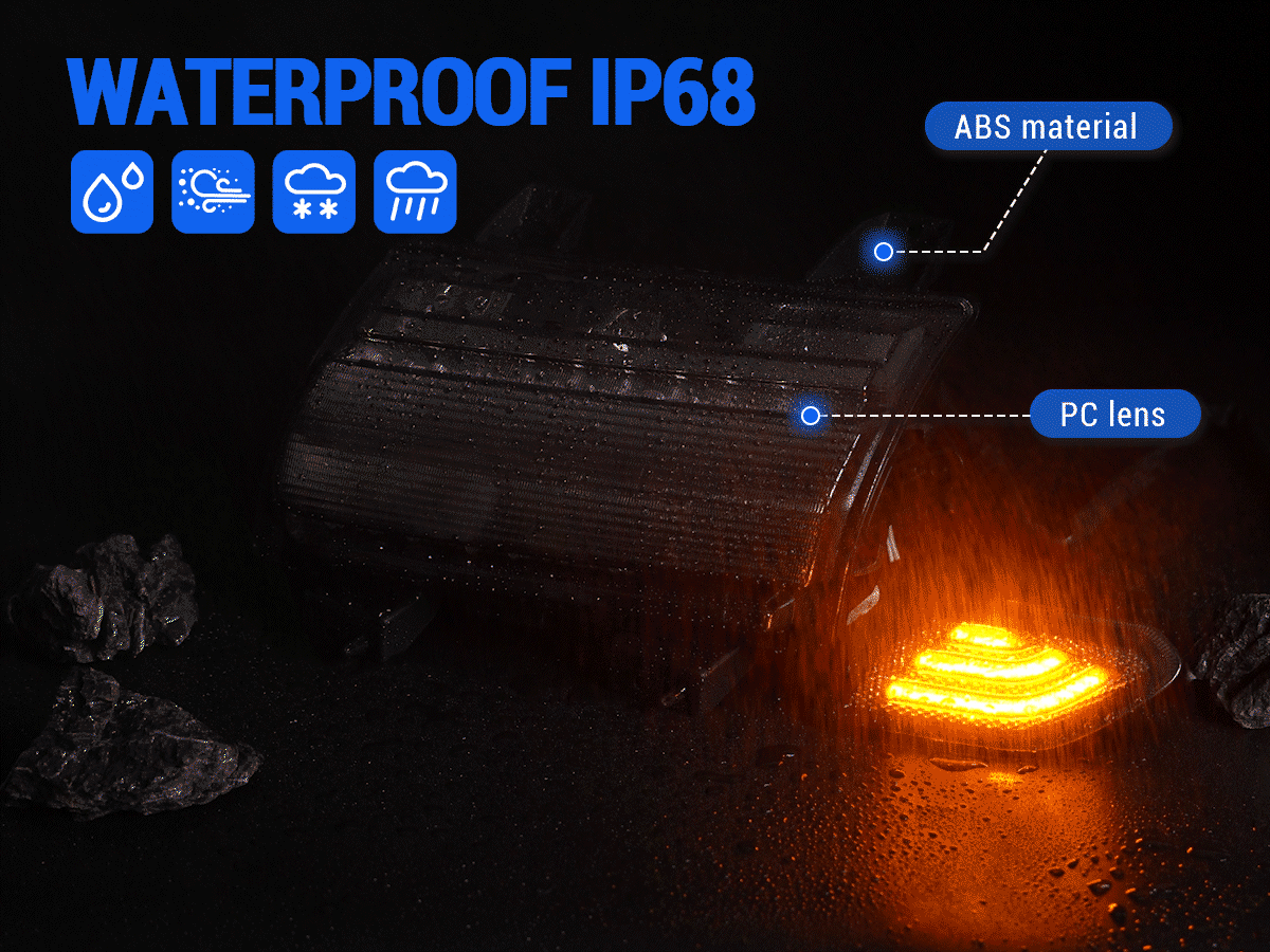 Jeep LED turn signal lights and LED fender light combo feature dynamic sequential indicators