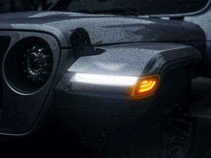Jeep LED turn signal lights and LED fender light combo feature dynamic sequential indicators