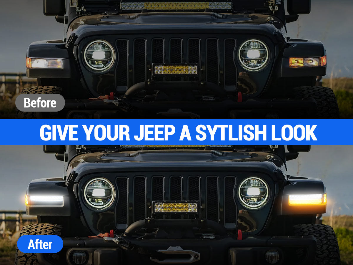 Jeep LED turn signal lights and LED fender light combo feature dynamic sequential indicators