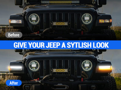 Jeep LED turn signal lights and LED fender light combo feature dynamic sequential indicators