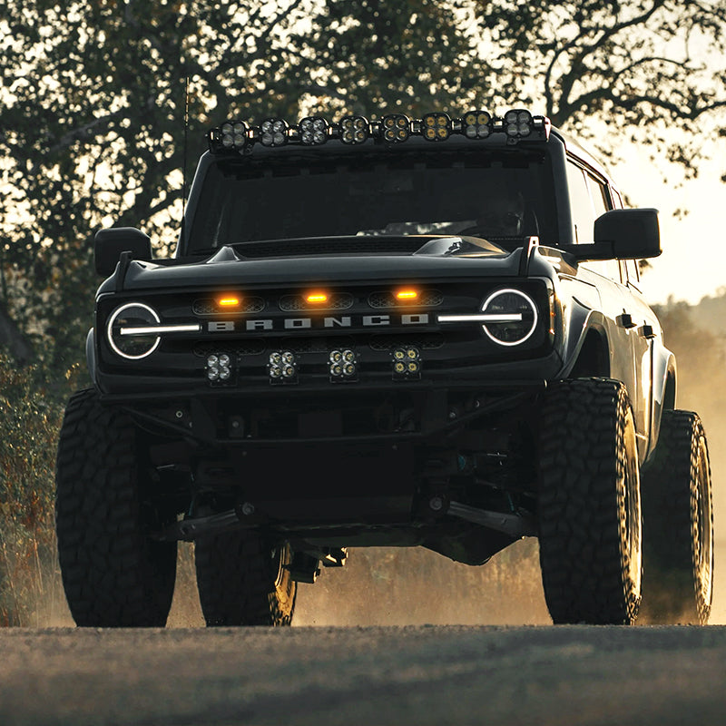 6Pcs Front Mesh Grille Insert with LED Lights for Bronco Big Bend and Outer Banks