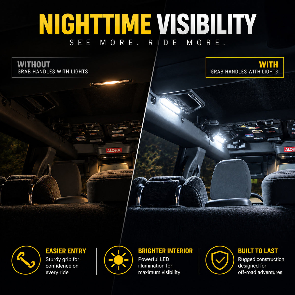 Ford Bronco Grab Handles With Lights (Alluminum Material)