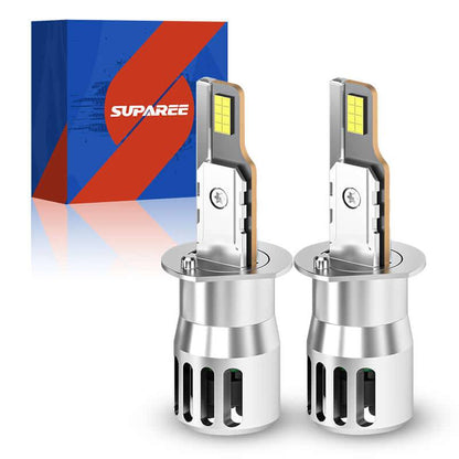 SP Air Series LED Headlights 60W 7000LM H1 bulbs with 6000K white light, featuring dual aluminum units and compact cooling design for vehicles.