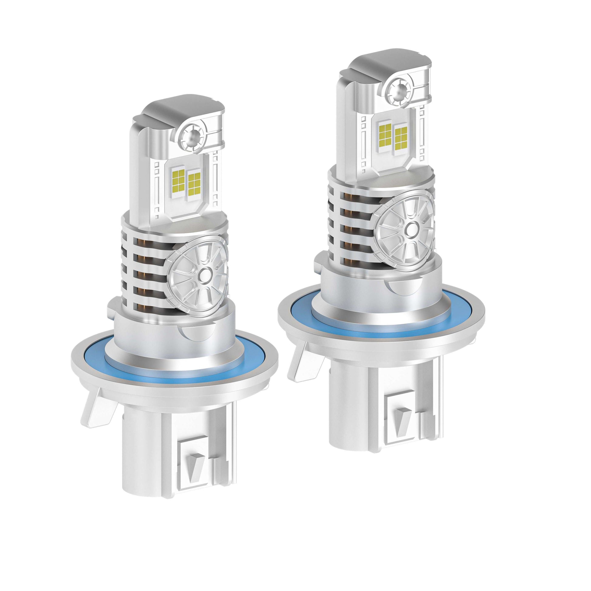 SP Air Series 60W H13 7000LM 6000K LED headlight bulbs in silver with blue gasket, designed for high brightness and easy installation.