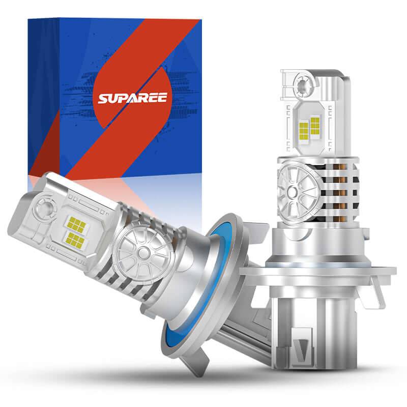 SP Air Series 60W H13 7000LM 6000K LED headlight bulbs with aluminum housing and dual LED chips for enhanced brightness and cooling performance.