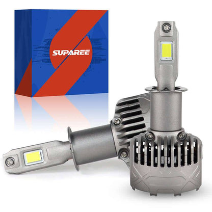 130W H3 13000LM 6000K LED Headlight Bulbs from SP Pro Series with dual LED chips and cooling fans, ideal for enhanced vehicle lighting performance.