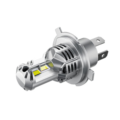 Angled side view of H4 9003 LED Headlight Bulb for Toyota Tacoma. Compact design with integrated cooling system and dual-beam output.