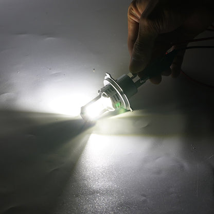 Bright white light output from H4 9003 LED Headlight Bulbs for Toyota Tacoma. Demonstrates high-intensity beam pattern for night driving.