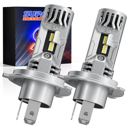 1 Pair H4 LED Headlight Bulbs with Fan 60W 12000 Lumens Cool White, featuring dual-beam design and advanced cooling system for vehicles.