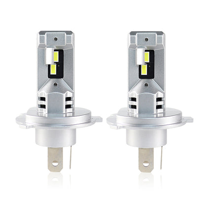 Front view of H4 LED Headlight Bulbs with Fan 60W 12000 Lumens Cool White, showcasing dual LED chips and compact heat sink design.