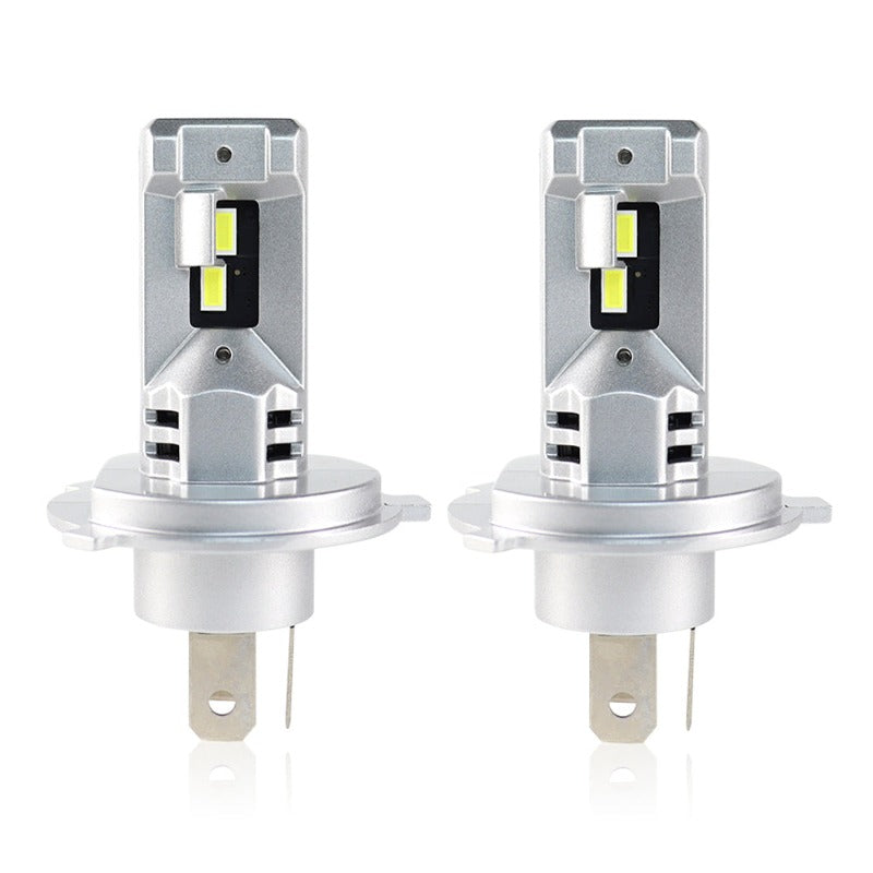 Pair of H4/9003 LED Headlight Bulbs 40W 10000 Lumens featuring compact design and dual LED chips for easy installation in automotive headlights.
