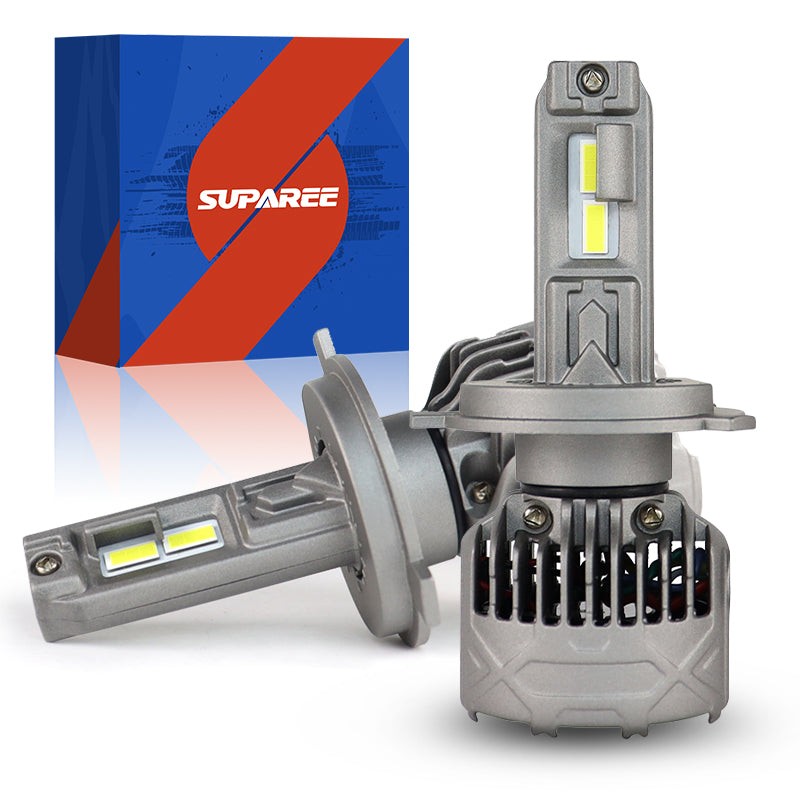 SP Pro Series 130W H4 13000LM 6000K LED Headlight Bulbs with dual-beam design and cooling fan, ideal for enhanced night driving visibility.