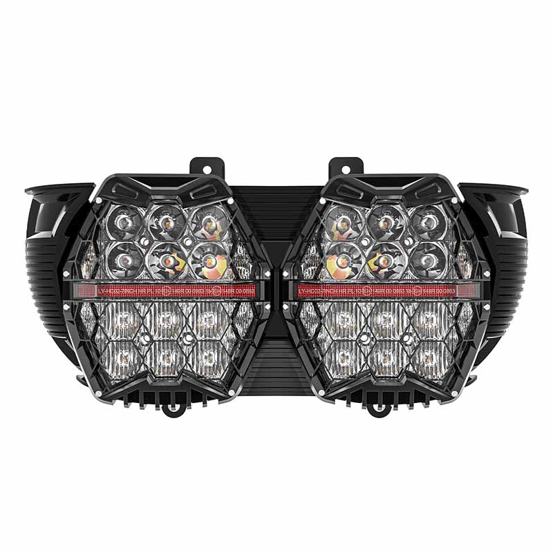 The front of Harley's double honeycomb headlights