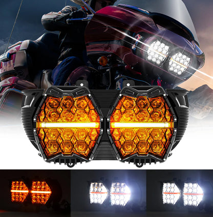 Amber DRL Honeycomb LED Dual Headlights