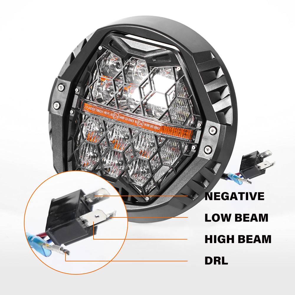7-inch LED Black Powerful Harley Motorcycle Honeycomb Headlight | E-mark DOT
