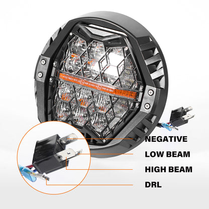 7-inch LED Black Powerful Harley Motorcycle Honeycomb Headlight | E-mark DOT