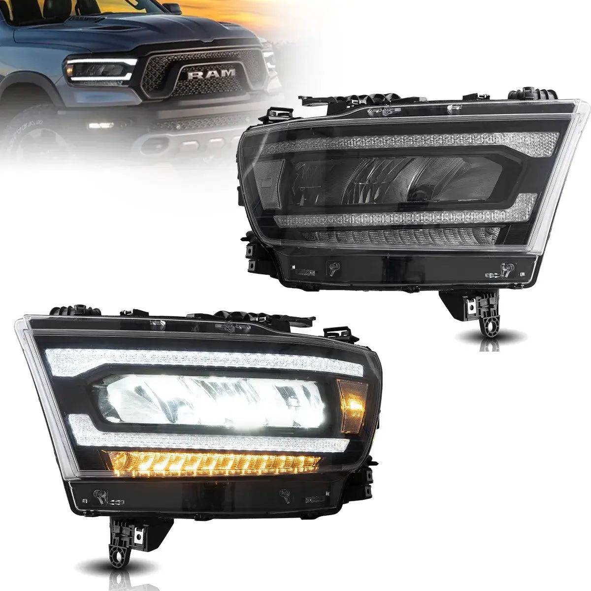 Dodge Ram 1500 DT LED Reflector Headlights with Sequential Turn Signals