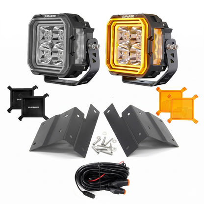 5 Inch LED Pod Lights White + Amber Dual-Mode for Jeep Wrangler JL/ Gladiator JT