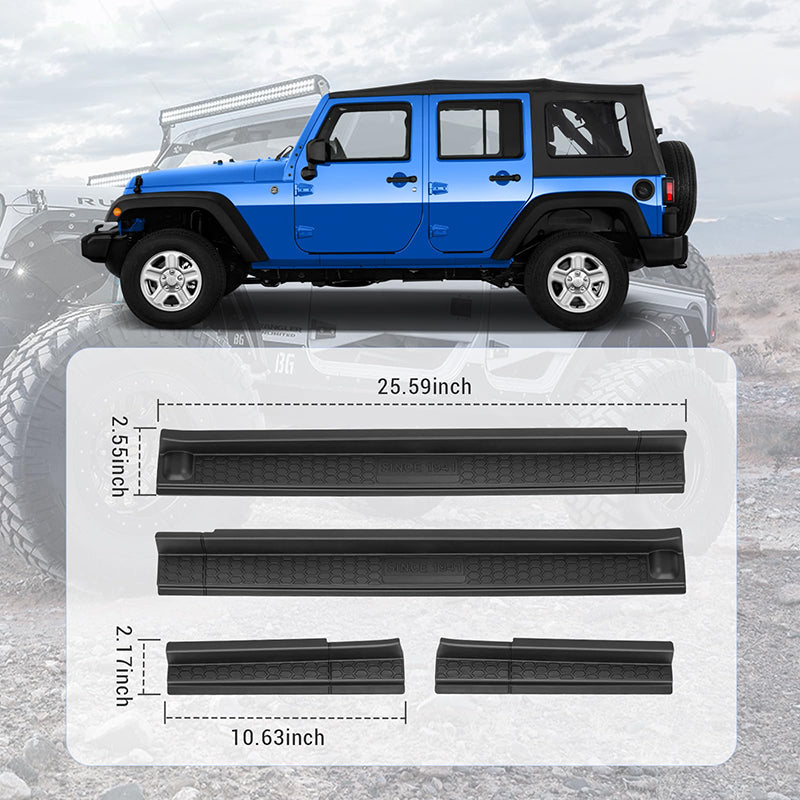 Black Rubber Door Sill Guards Kit for 2007-2018 Jeep Wrangler JK