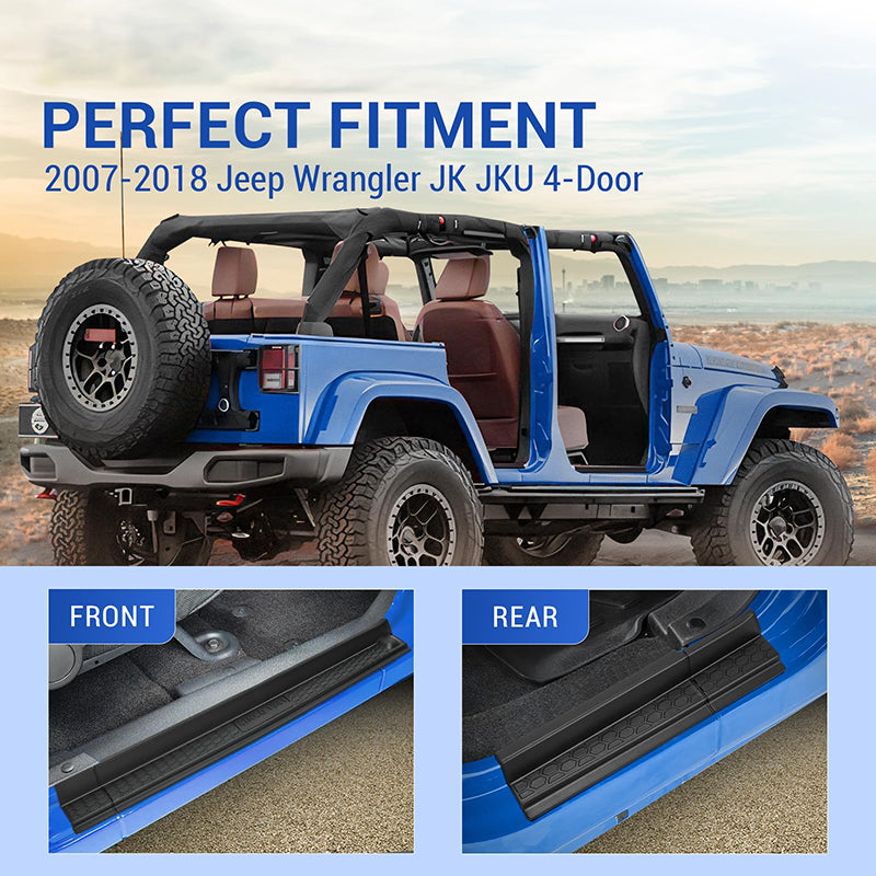 Black Rubber Door Sill Guards Kit for 2007-2018 Jeep Wrangler JK