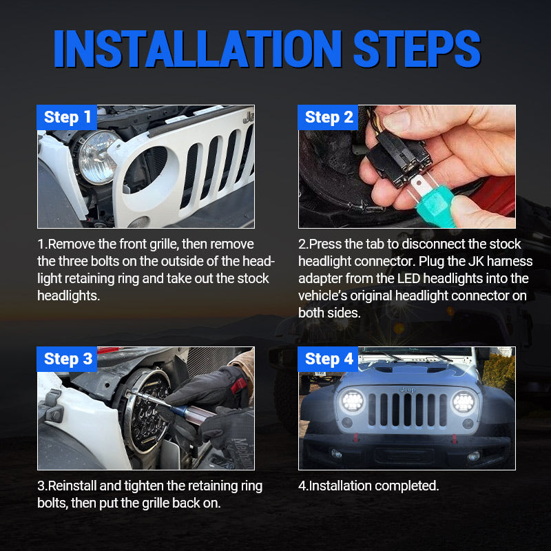 Black Warrior Cree LED Jeep Wrangler Headlights for JK CJ TJ 1997–2018