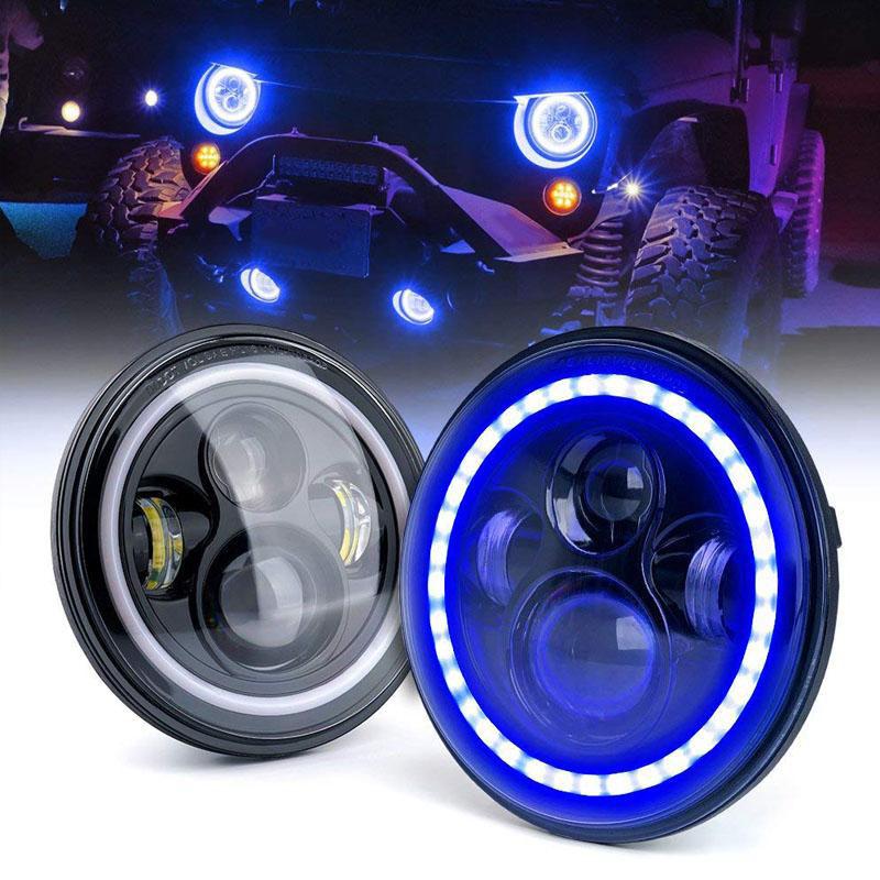 Jeep Wrangler Light Blue Halo LED Headlights