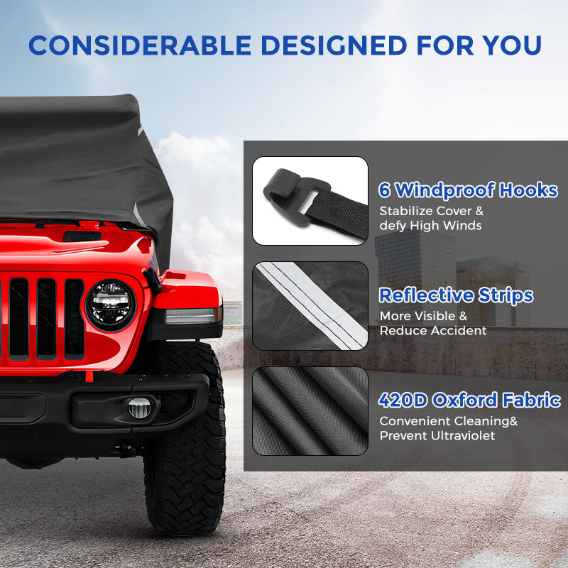 Weatherproof 420D Oxford Cab Cover for Jeep Gladiator JT Durable Protective Fits Light Bar