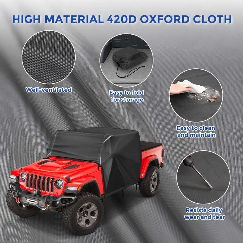 Weatherproof 420D Oxford Cab Cover for Jeep Gladiator JT Durable Protective Fits Light Bar