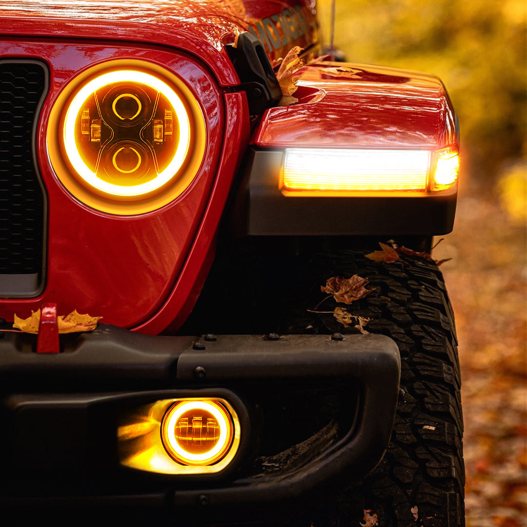 Upgrade 9'' Jeep Halo Headlights & Fog Lights with DRL for 2018-Later Jeep Wrangler JL & Gladiator JT