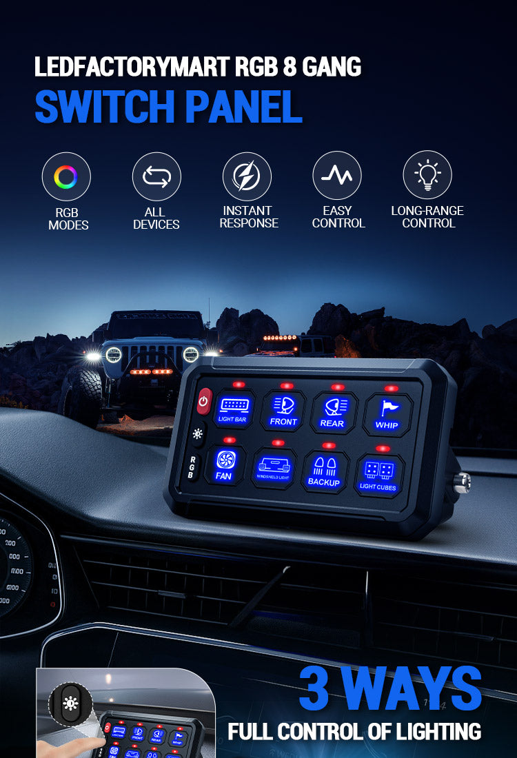 4 Control Modes Universal 8 Gang RGB Switch Panel for Off-Road & Jeep mobile banner