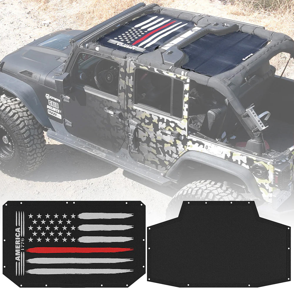 Jeep JK Sunshade Top with  Red Line Flag Design 