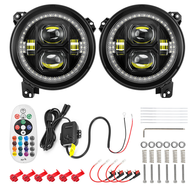 ⭐︎Mahalo⭐︎ 2018+ Jeep JL LED Headlights with Halo DRL and RGBW