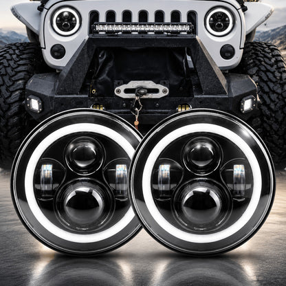 Faros delanteros LED Halo para Jeep de 7 pulgadas y 80 W para Wrangler JK CJ TJ 1997-2018 