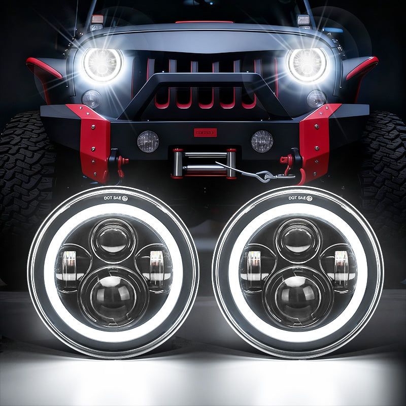 7 inch 80W Jeep Wrangler LED Halo Headlights with DRL & Turn Signals for 1997-2018 Wrangler JK CJ TJ