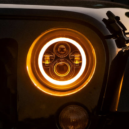 7 inch 80W Jeep Wrangler LED Halo Headlights with DRL & Turn Signals for 1997-2018 Wrangler JK CJ TJ