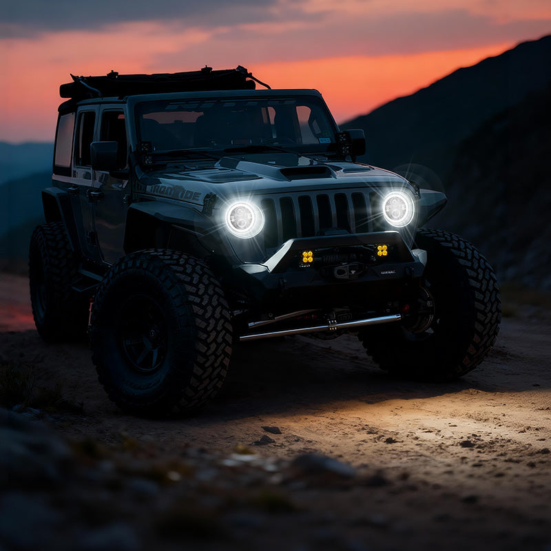 7 inch 80W Jeep Wrangler LED Halo Headlights with DRL & Turn Signals for 1997-2018 Wrangler JK CJ TJ