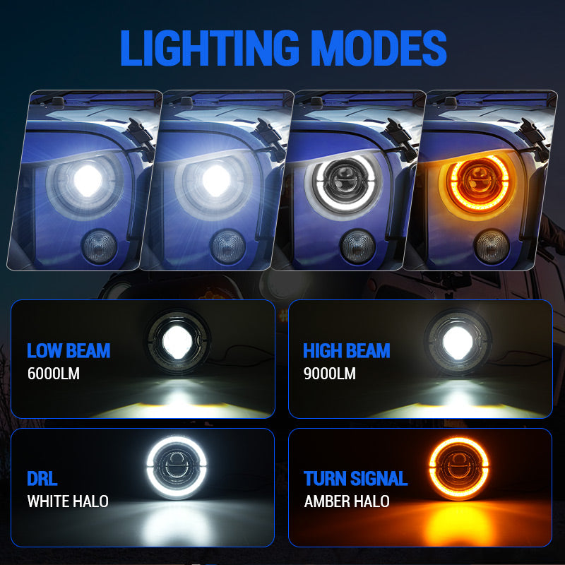 Jeep Wrangler led halo headlights install in TJ JK