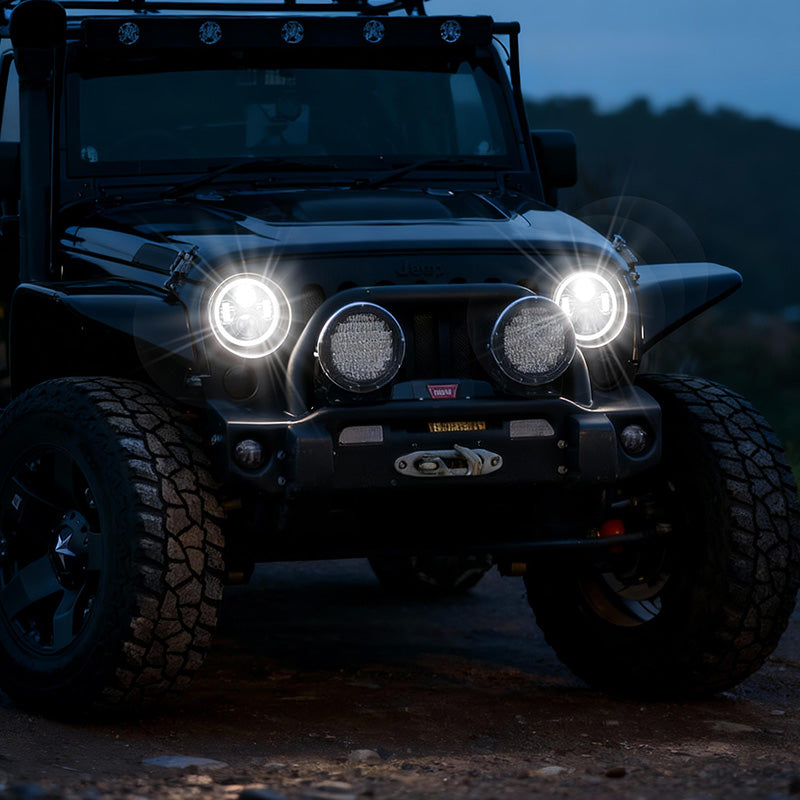 7 inch 80W Jeep Wrangler LED Halo Headlights with DRL & Turn Signals for 1997-2018 Wrangler JK CJ TJ
