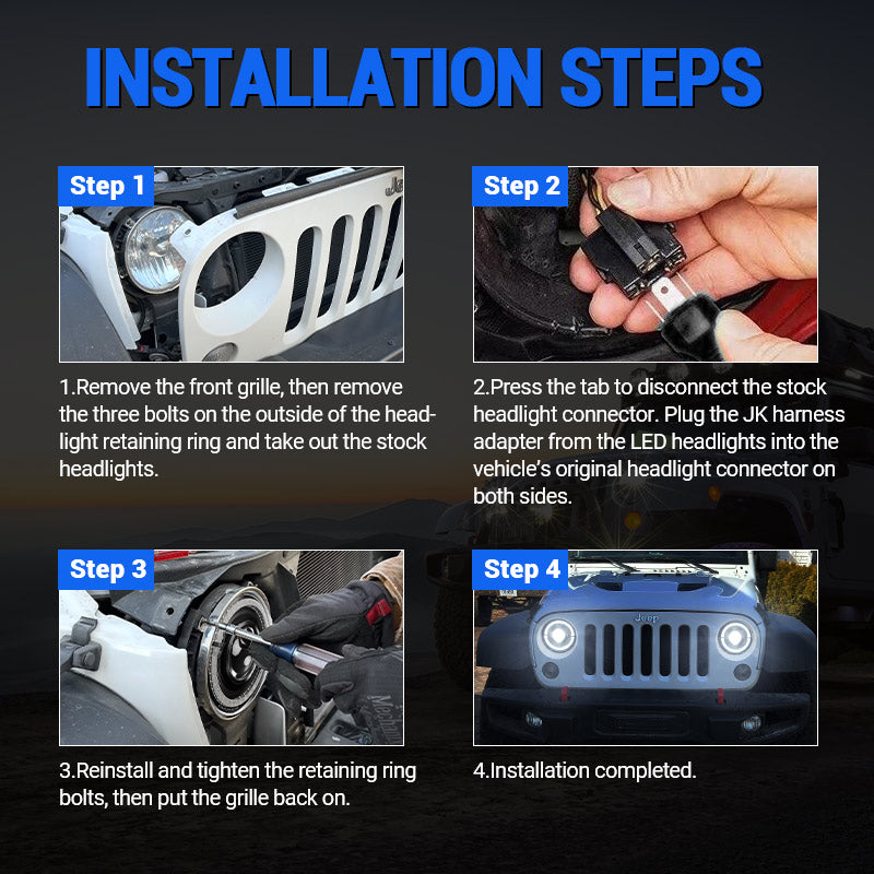 Jeep Wrangler led halo headlights install in TJ JK