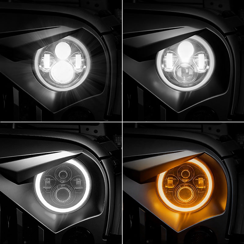 7 inch 80W Jeep Wrangler LED Halo Headlights with DRL & Turn Signals for 1997-2018 Wrangler JK CJ TJ