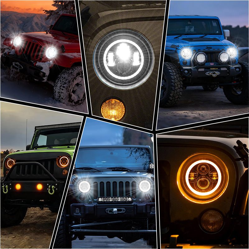 7 inch 80W Jeep Wrangler LED Halo Headlights with DRL & Turn Signals for 1997-2018 Wrangler JK CJ TJ